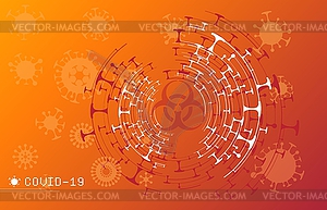 Абстрактный оранжевый научный фон со знаком вируса - графика в векторе