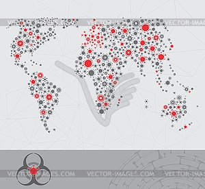 World map made of virus shape silhouettes - vector image