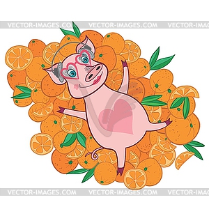 Happy Pig in Bright Oranges - vector image