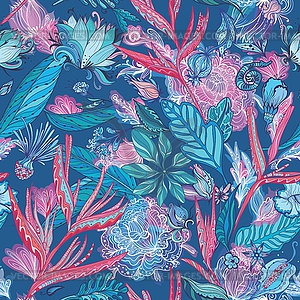 Pink and Blue Tropical Pattern - vector image