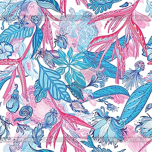 Pink and Blue Tropical Pattern - vector clipart