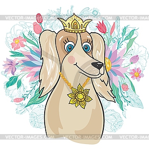 Royal Dog with Flower Bouquet - vector clipart