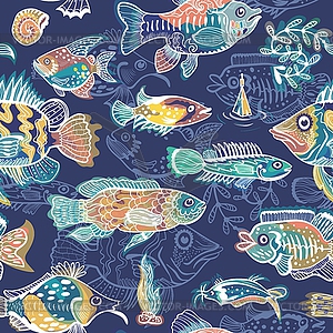 Blue Fish Pattern - vector clipart