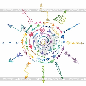 Watercolor Sun Made of Tribal Arrows - royalty-free vector clipart