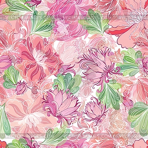 Soft Romantic Pattern with Lily and Lotus Flowers - vector image