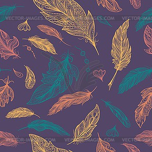 Romantic elegant sketch outline feather pattern - vector image