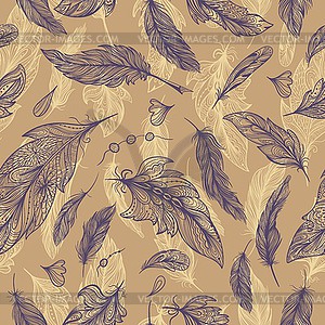 Romantic elegant sketch outline feather pattern - vector clip art