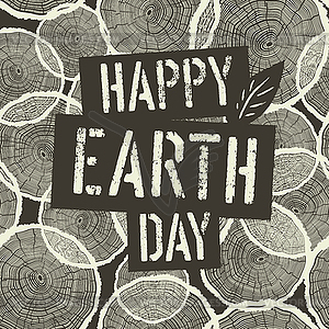 Happy Earth Day Logotype on Tree Rings Seamless - vector image