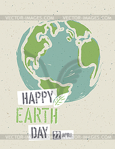 Happy Earth Day Poster. Earth on recycled paper - royalty-free vector image