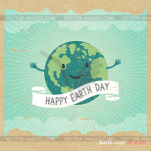 Cartoon Earth . Planet smile and hold banner with S - royalty-free vector image