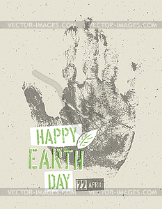 Happy Earth Day Poster. Symbolic hand-print on - vector clip art