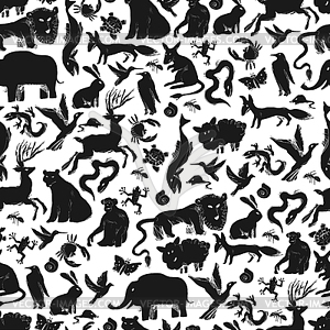 Group of Animals Silhouettes. Zoo Seamless Pattern - vector image