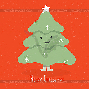 Happy and smile Christmas Tree Character. cartoon - vector clip art