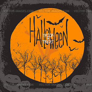 Halloween background. Dry tree and pumpkins. Full - vector clipart