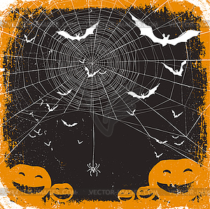 Halloween . Spider web, pumpkins and bats - vector clipart