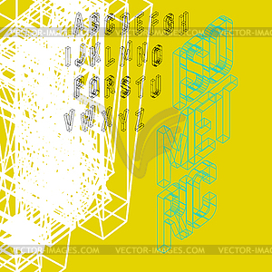 Isometric wireframe font. Upper case 26 latin - vector clipart / vector image