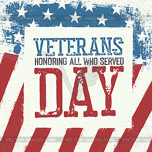 Veterans day typography on american flag background - vector clipart