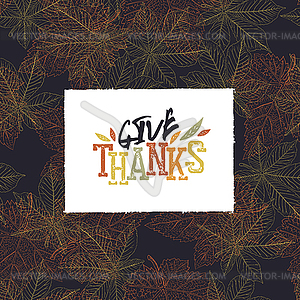 Give Thanks Postcard. Happy Thanksgiving greeting - vector clipart