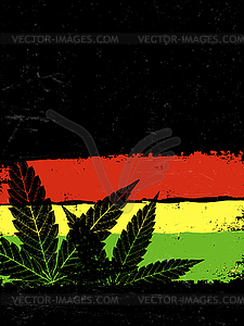 Marijuana silhouette. Rastafarian flag grunge - vector clip art