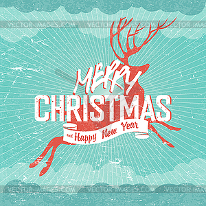 Merry Christmas Vintage . Deer silhouette - royalty-free vector clipart