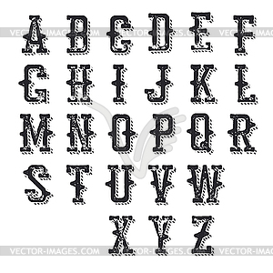 Western alphabet. Shadowed, grungy and stamped - vector clipart