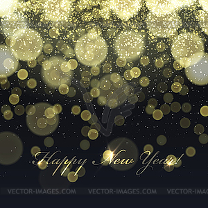 Happy New Year! Golden Lights Background. Snowflake - vector image