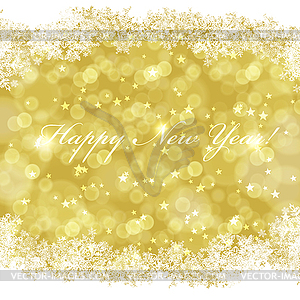 Happy New Year greeting card with golden background - vector image