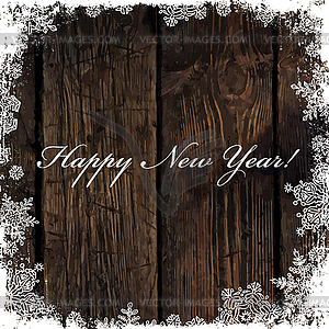 Happy New Year! Greeting on Wooden Background. - vector image