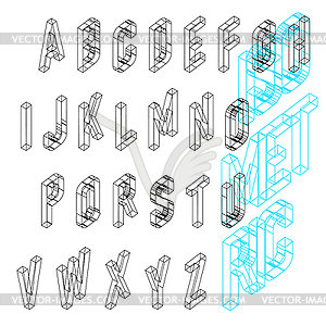 Isometric wireframe font. Upper case 26 latin - vector clip art
