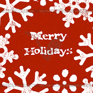 Merry Christmas Grunge Postcard Design On Red - vector clip art