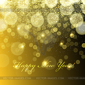 Happy New Year! Golden Lights Background. Snowflake - vector clipart