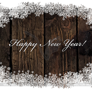 Happy New Year! Greeting on Wooden Background. - vector clipart