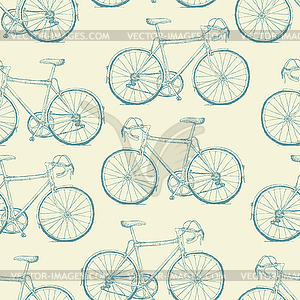 Рисованные велосипеды бесшовные модели. марочный - изображение в векторе