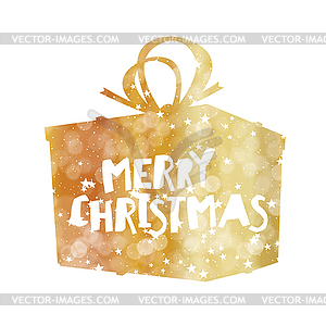 Merry Christmas Golden Gift Box. Stars and - vector clip art