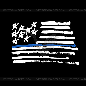 American flag Thin blue line monochrome - vector clip art