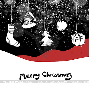 Merry Christmas postcard. Christmas gifts and ball - vector image