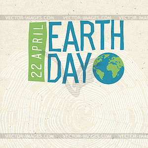 Плакат «День Земли». Кольца деревьев и логотип дня Земли - стоковое векторное изображение