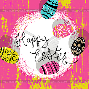 Easter eggs in nest. Bright colors Easter - vector image