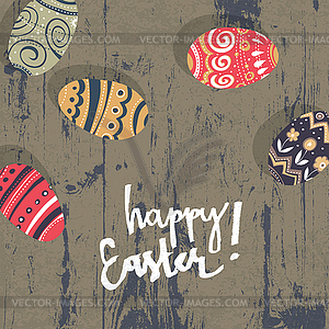 Easter eggs on wooden board. Happy Easter - vector clip art