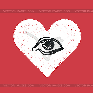 Eye symbol inside heart. Romance symbol concept - vector clipart / vector image