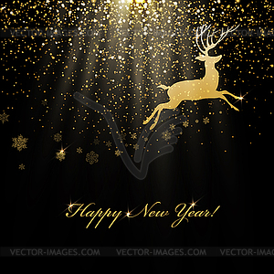Christmas deer and golden lights. Abstract holiday - royalty-free vector image