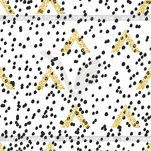 Gold geometric triangle with chaotic black doodle - vector clipart