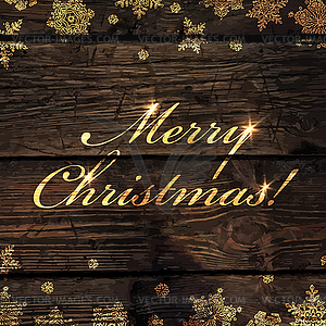 Merry Christmas! Golden Greeting on Wooden - vector clipart