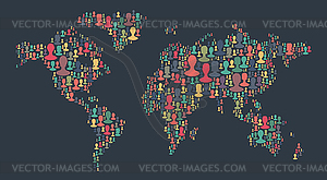 Карта мира из множества силуэтов людей. - клипарт в формате EPS
