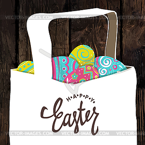 Basket with Easter colorful eggs. Happy Easter - vector clipart