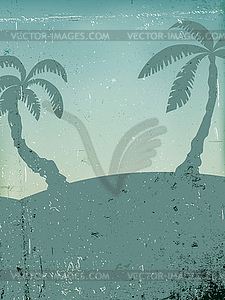 Vintage background with palms silhouettes in blue - vector clip art