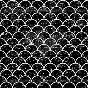 Grunge fish scales monochrome seamless pattern. - vector image