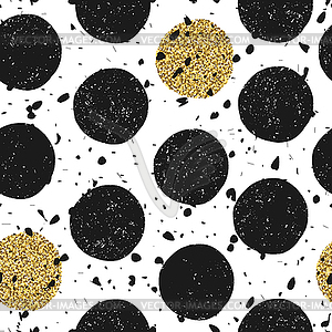 Chaotic black particles and regular big gold and - vector clipart