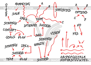 Элементы бизнес-концепции. Стрелки и алфавит - стоковый векторный клипарт