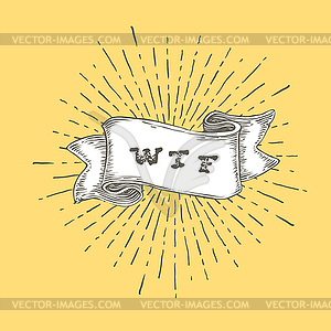 WTF. Outline wtf icon in vintage ribbon. Graphic art - vector image